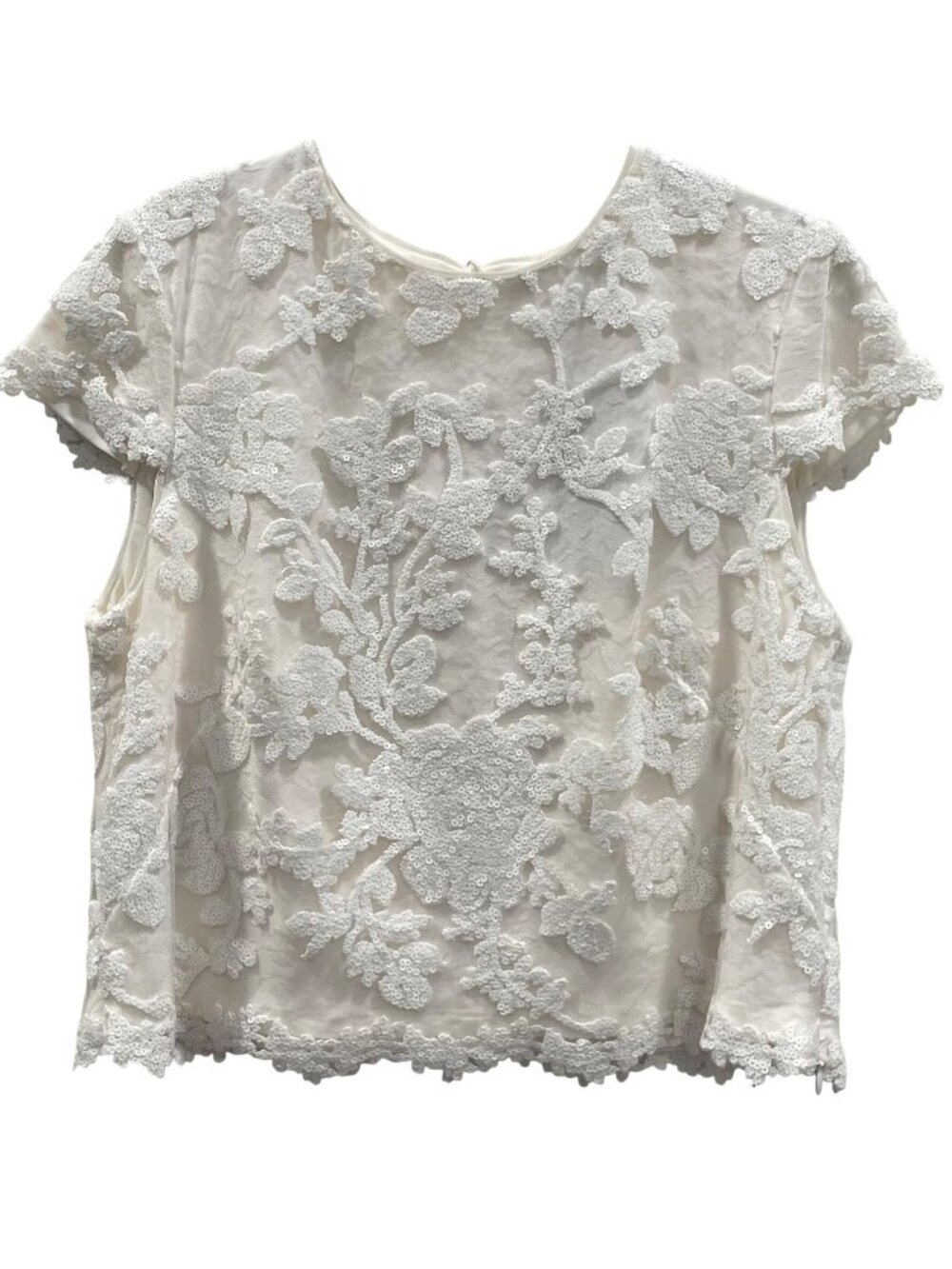 Ralph Lauren Sequin Lace Blouse 14 White Romantic Evening Glam Fairy Show Girl